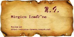 Mirgics Izméne névjegykártya